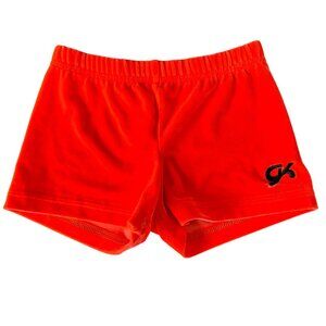 GK Elite Orange Velvet Gymnastics Shorts Girls CS 6-8 Bright Velour Dance Short